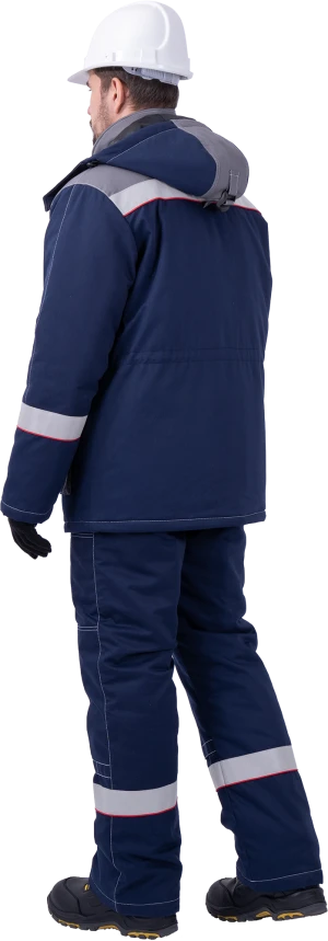 Костюм мужской НАДЫМ от пониженных температур воздуха и ветра, механических воздействий и ОПЗ (куртка, полукомбинезон), темно-синий/серый Кос 694