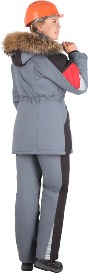Куртка женская ХАЙ-ТЕК от пониженных температур воздуха и ветра, механических воздействий и ОПЗ, серый/красный/черный Кур 669