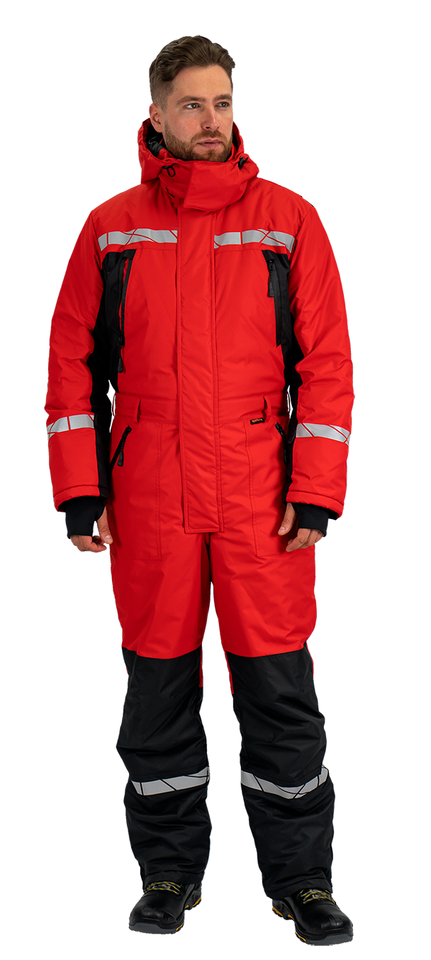 Комбинезон мужской ПИЛОТ от пониженных температур, механических воздействи и ОПЗ, цв. красный-черный Ком 019