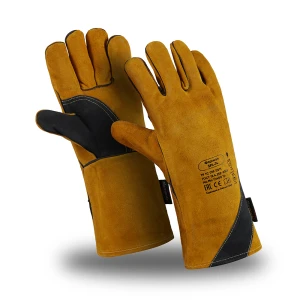 Краги ФЛАГМАН (TG-692), спилок, джинса/флис, нить Kevlar®, до 400 °С, 410 мм, цвет коричневый Пер 687