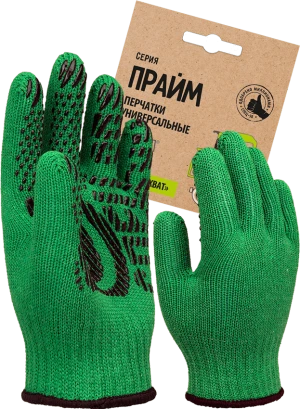 Перчатки трикотажные с ПВХ Прайм, зеленый, (Пер 044Я), картонный ярлык 3.7411.044